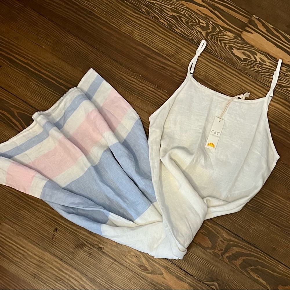 NWT C&C CALIFORNIA Linen Sleeveless White Tank Dress Size Small